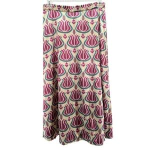 NEW niu A-Line Midi Skirt Women’s Size M Velour-Like Pink Green Madeira Floral